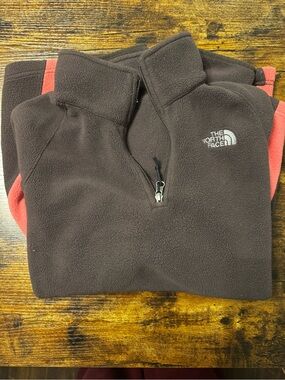 The North Face Brown Fleece Quarter-Zip with Coral Accents